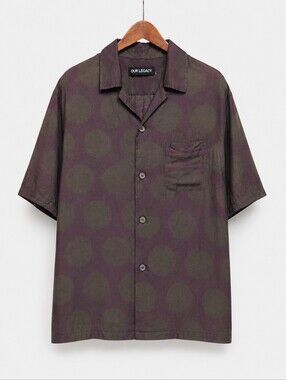 OUR LEGACY | Silk-Blend Dotted Short Sleeve Shirt | Brown Purple | IT 46 / S NWT